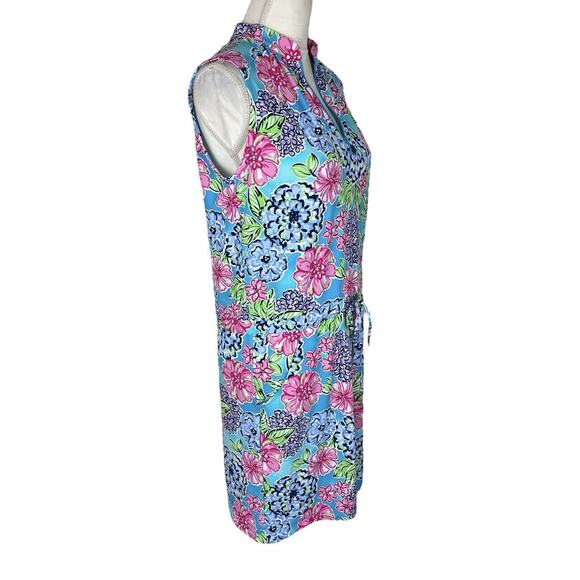 IBKUL Larisa Drawstring Golf Dress Sleeveless Floral Pink Turquoise Size XS - Picture 3 of 10